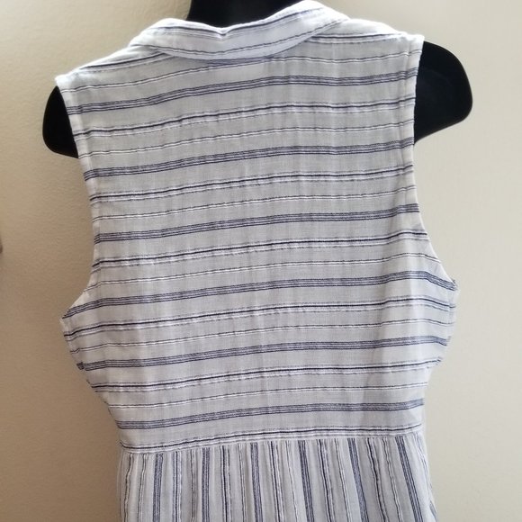 J.Jill White Blue Striped Button Down Tank Top - Picture 3 of 6